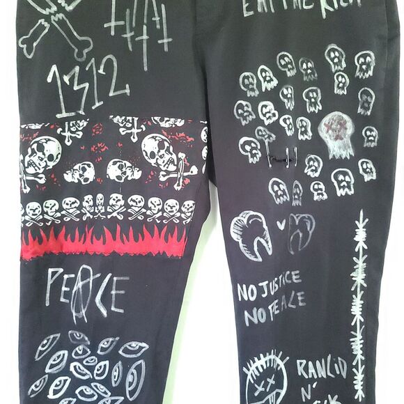 Crust Punk Perry Ellis Custom Pants Sz 36x29 Goth Metal Moto Rock Hiphop Grunge - Picture 4 of 16